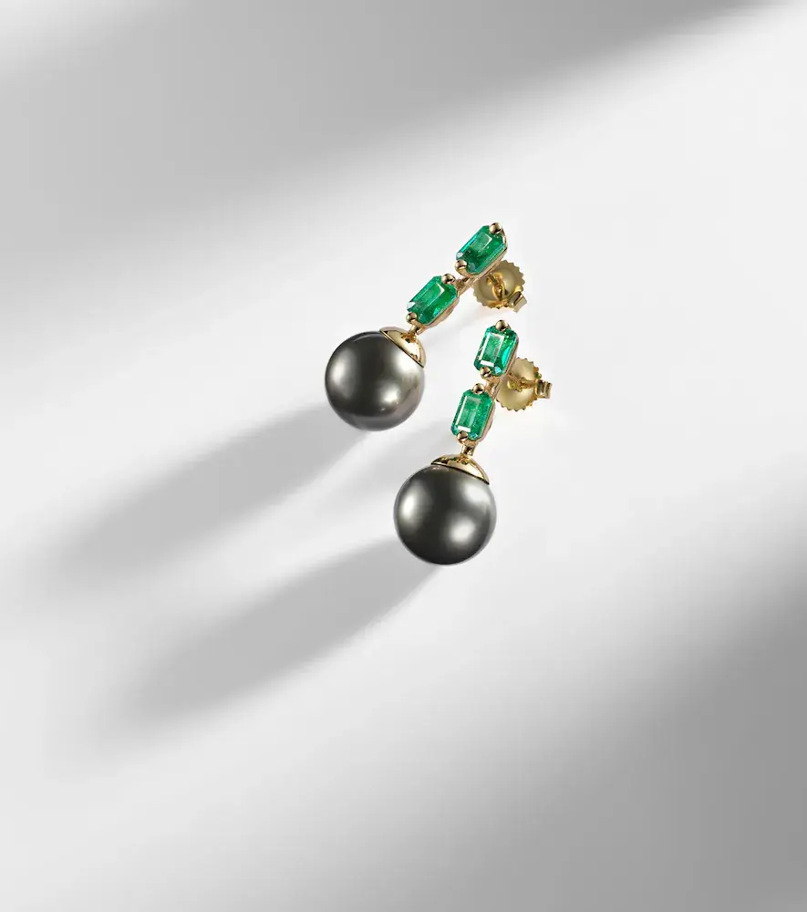 Suzanne Kalan 18kt gold drop earrings with pearls and emeralds | Thumbnail 3 Suzanne Kalan 18kt gold drop earrings with pearls and emeralds | Thumbnail 3