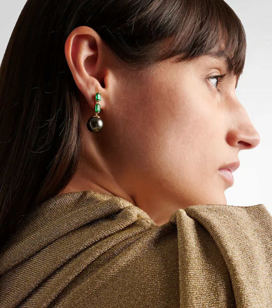 Suzanne Kalan 18kt gold drop earrings with pearls and emeralds | Thumbnail 4 Suzanne Kalan 18kt gold drop earrings with pearls and emeralds | Thumbnail 4