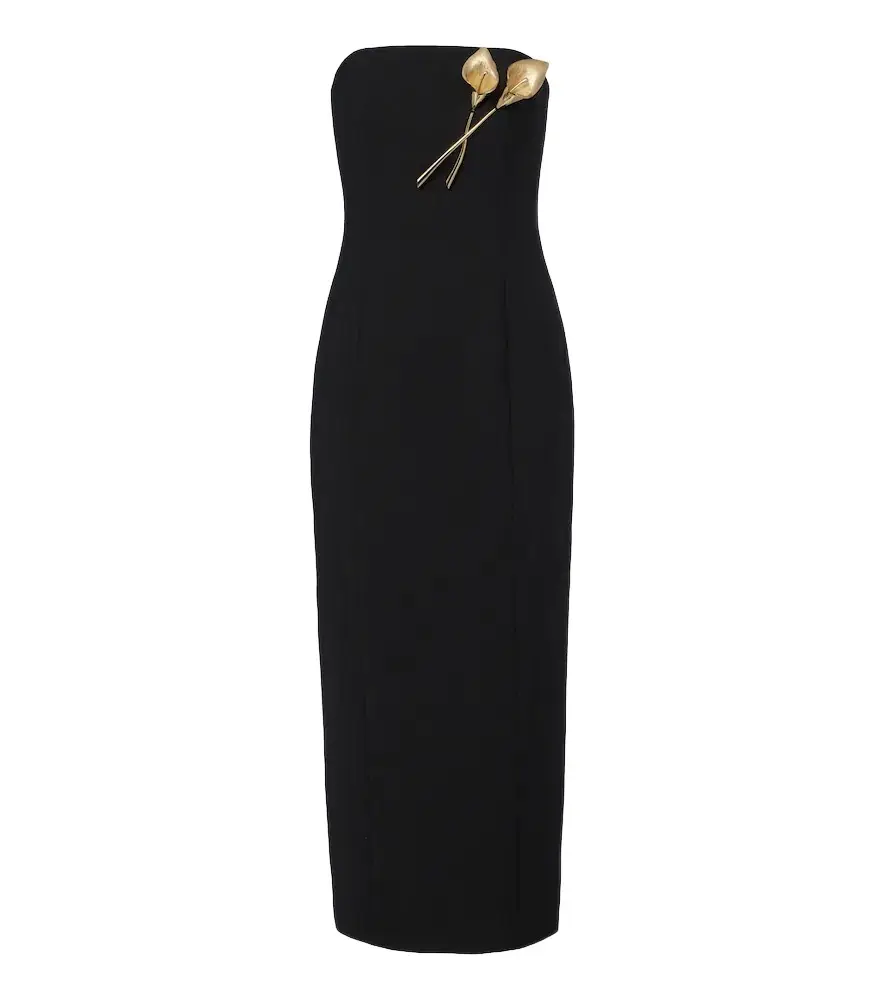 Carolina Herrera Embellished wool-blend bustier dress