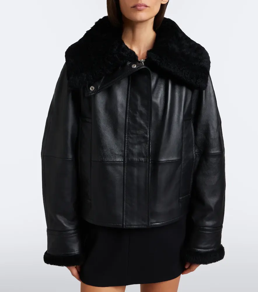 Sportmax Padded shearling-trimmed leather jacket | Thumbnail 2 Sportmax Padded shearling-trimmed leather jacket | Thumbnail 2