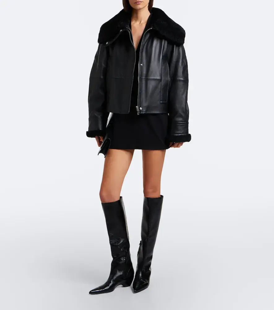 Sportmax Padded shearling-trimmed leather jacket | Thumbnail 3 Sportmax Padded shearling-trimmed leather jacket | Thumbnail 3