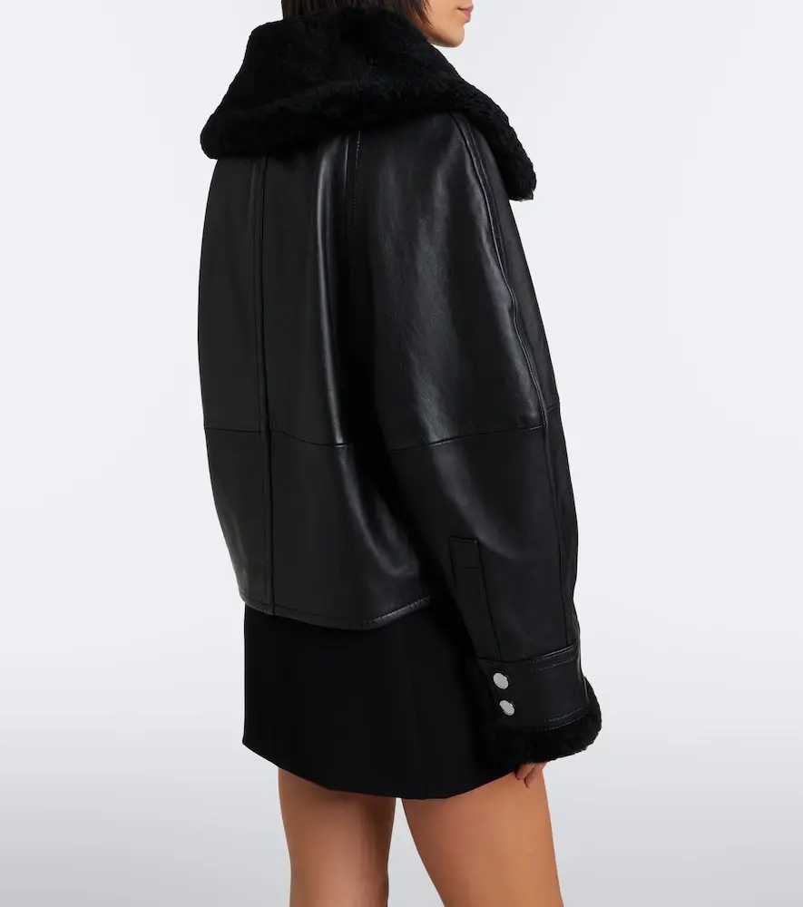Sportmax Padded shearling-trimmed leather jacket | Thumbnail 4 Sportmax Padded shearling-trimmed leather jacket | Thumbnail 4