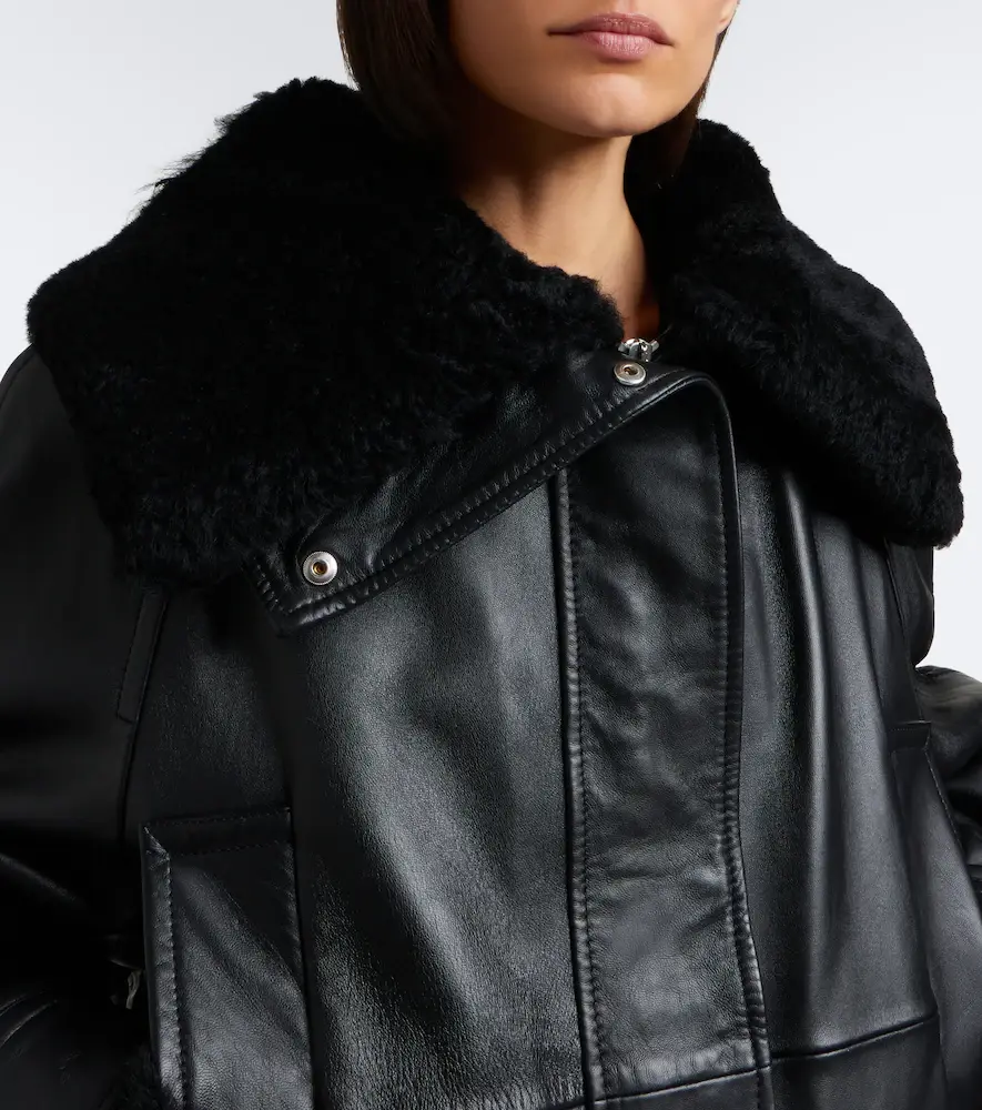 Sportmax Padded shearling-trimmed leather jacket | Thumbnail 5 Sportmax Padded shearling-trimmed leather jacket | Thumbnail 5