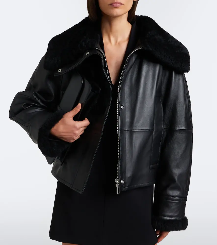 Sportmax Padded shearling-trimmed leather jacket | Thumbnail 6 Sportmax Padded shearling-trimmed leather jacket | Thumbnail 6