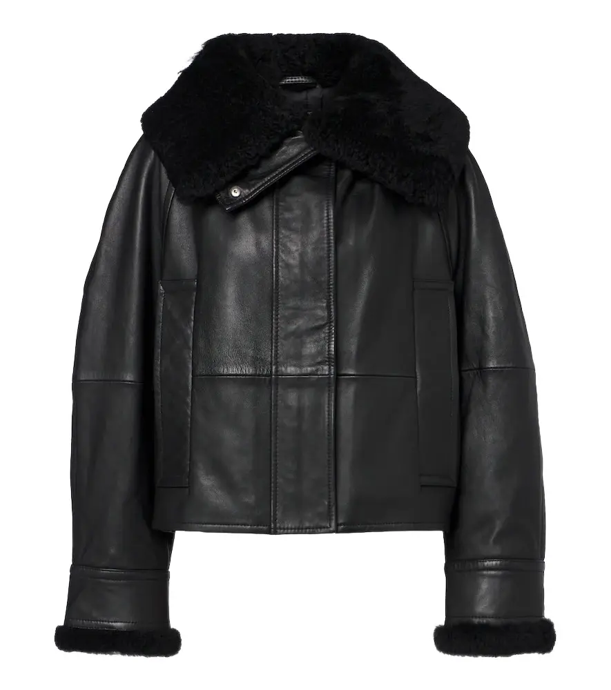 Padded shearling-trimmed leather jacket Padded shearling-trimmed leather jacket