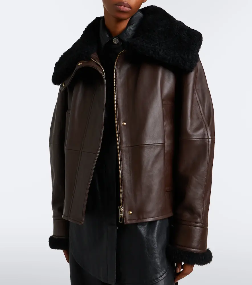 Sportmax Padded shearling-trimmed leather jacket | Thumbnail 2 Sportmax Padded shearling-trimmed leather jacket | Thumbnail 2