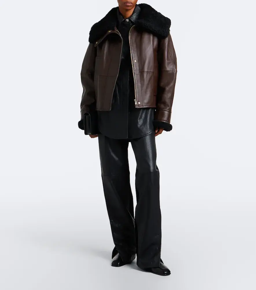 Sportmax Padded shearling-trimmed leather jacket | Thumbnail 3 Sportmax Padded shearling-trimmed leather jacket | Thumbnail 3