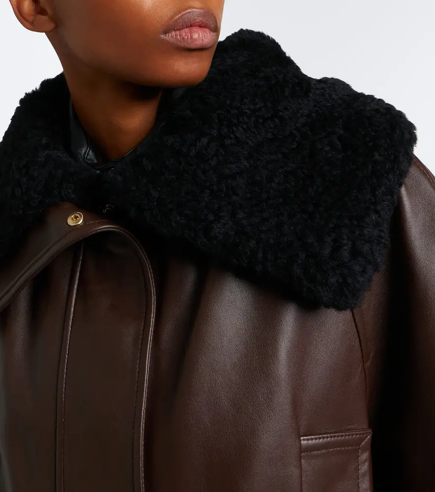 Sportmax Padded shearling-trimmed leather jacket | Thumbnail 4 Sportmax Padded shearling-trimmed leather jacket | Thumbnail 4