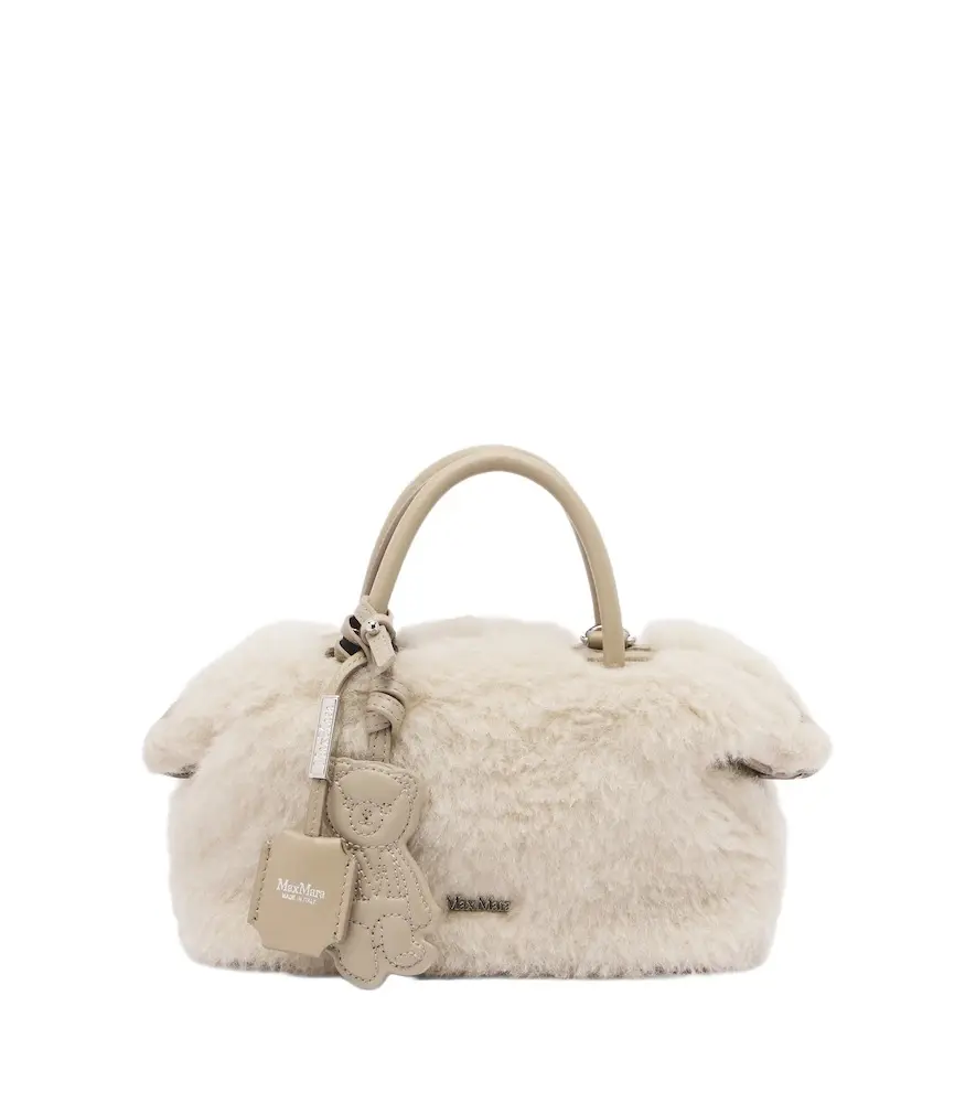 Small leather-trimmed teddy top-handle bag
