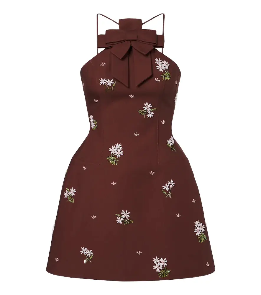 Embellished halterneck cotton minidress
