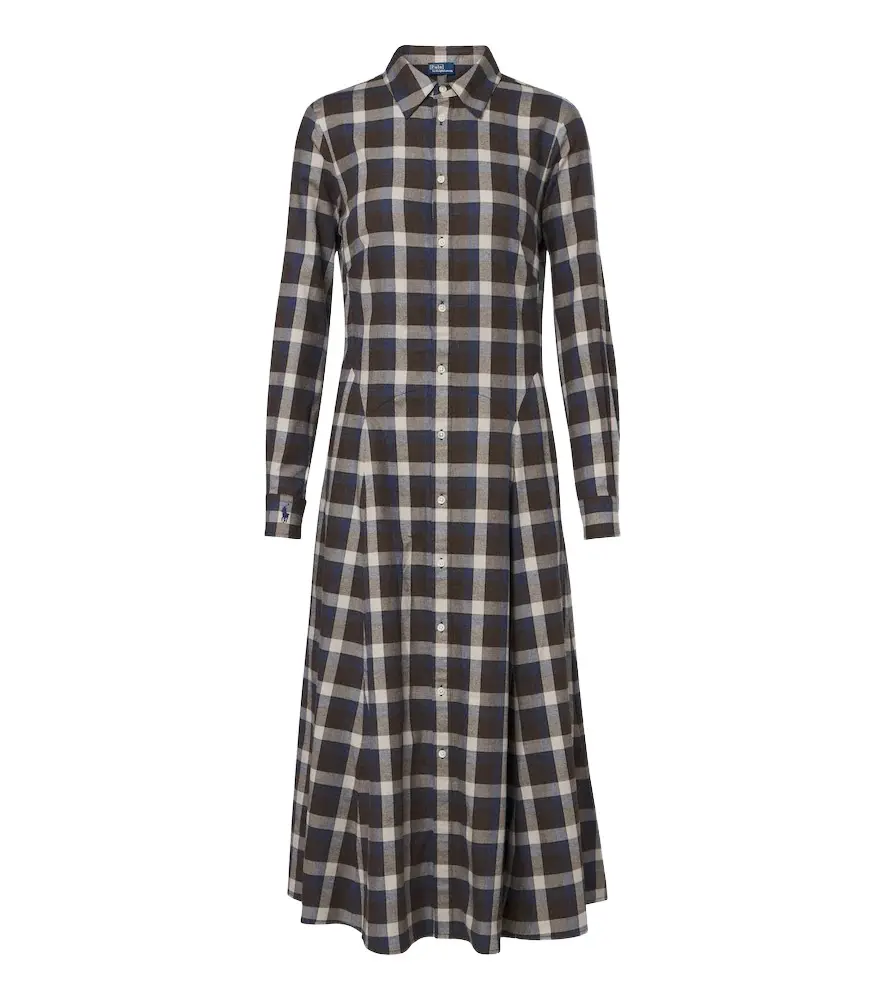 Plaid cotton twill shirt dress Plaid cotton twill shirt dress