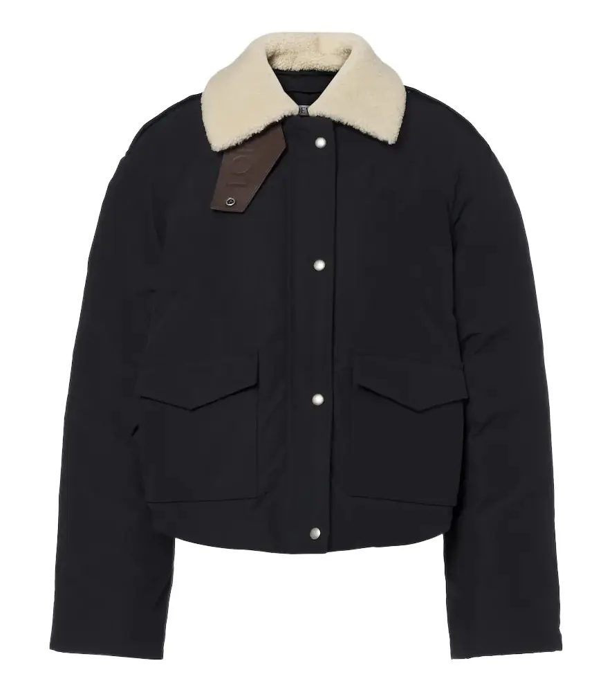 Padded shearling-trimmed cotton-blend jacket