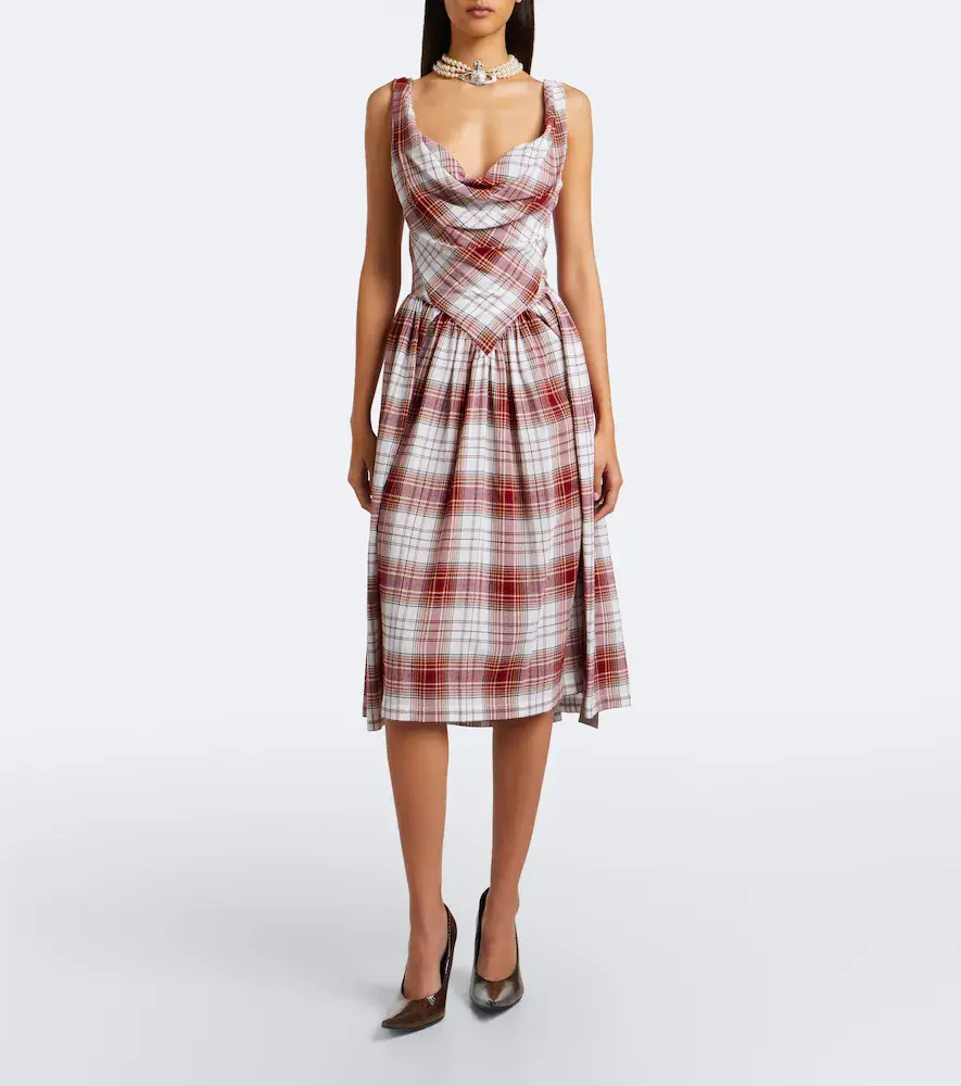 Vivienne Westwood Sunday draped tartan crêpe midi dress | Thumbnail 4 Vivienne Westwood Sunday draped tartan crêpe midi dress | Thumbnail 4