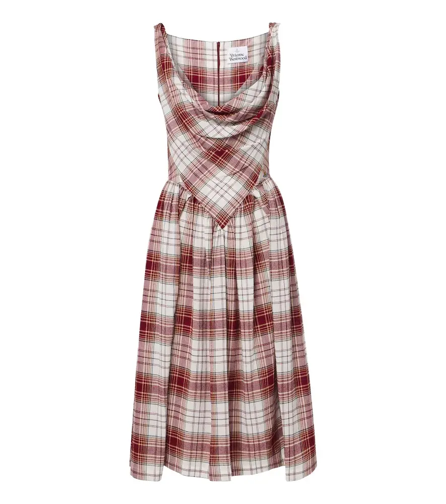 Sunday draped tartan crêpe midi dress