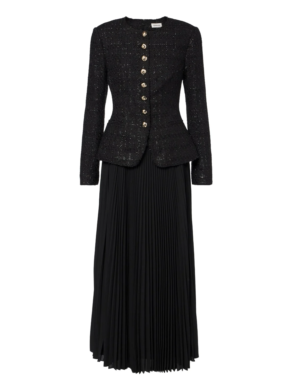 Claudina pleated tweed lamé blazer dress Claudina pleated tweed lamé blazer dress