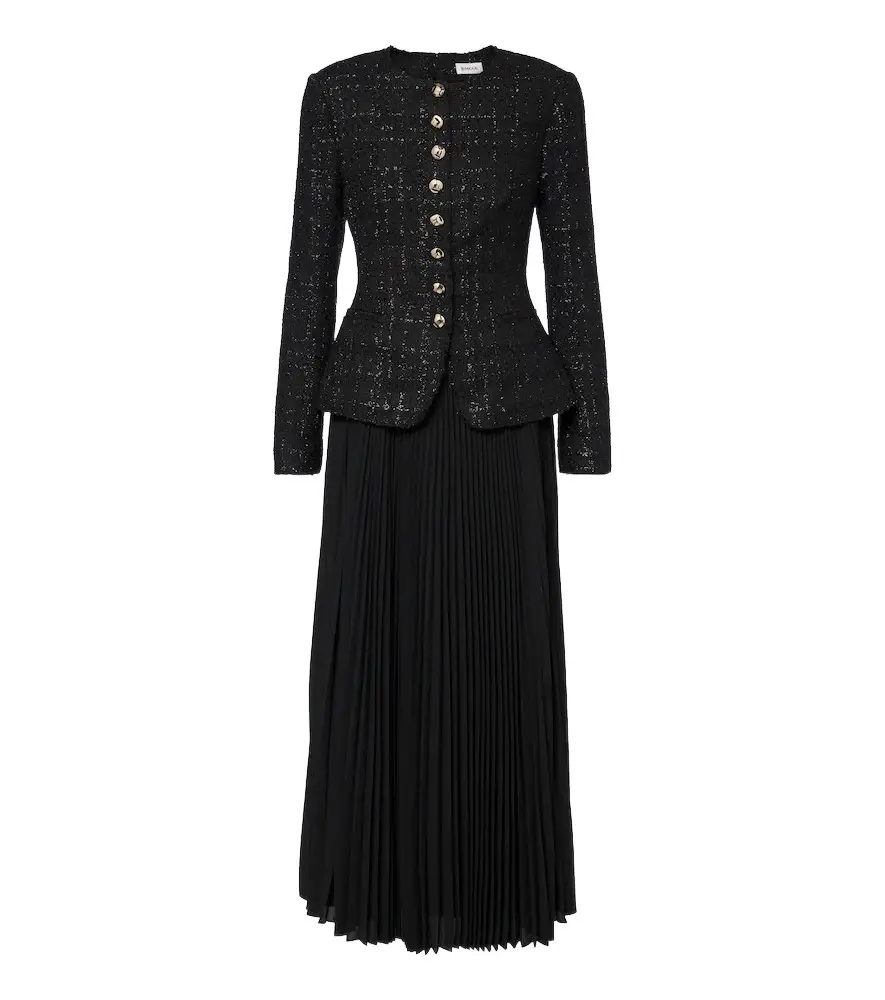 Claudina pleated tweed lamé blazer dress Claudina pleated tweed lamé blazer dress