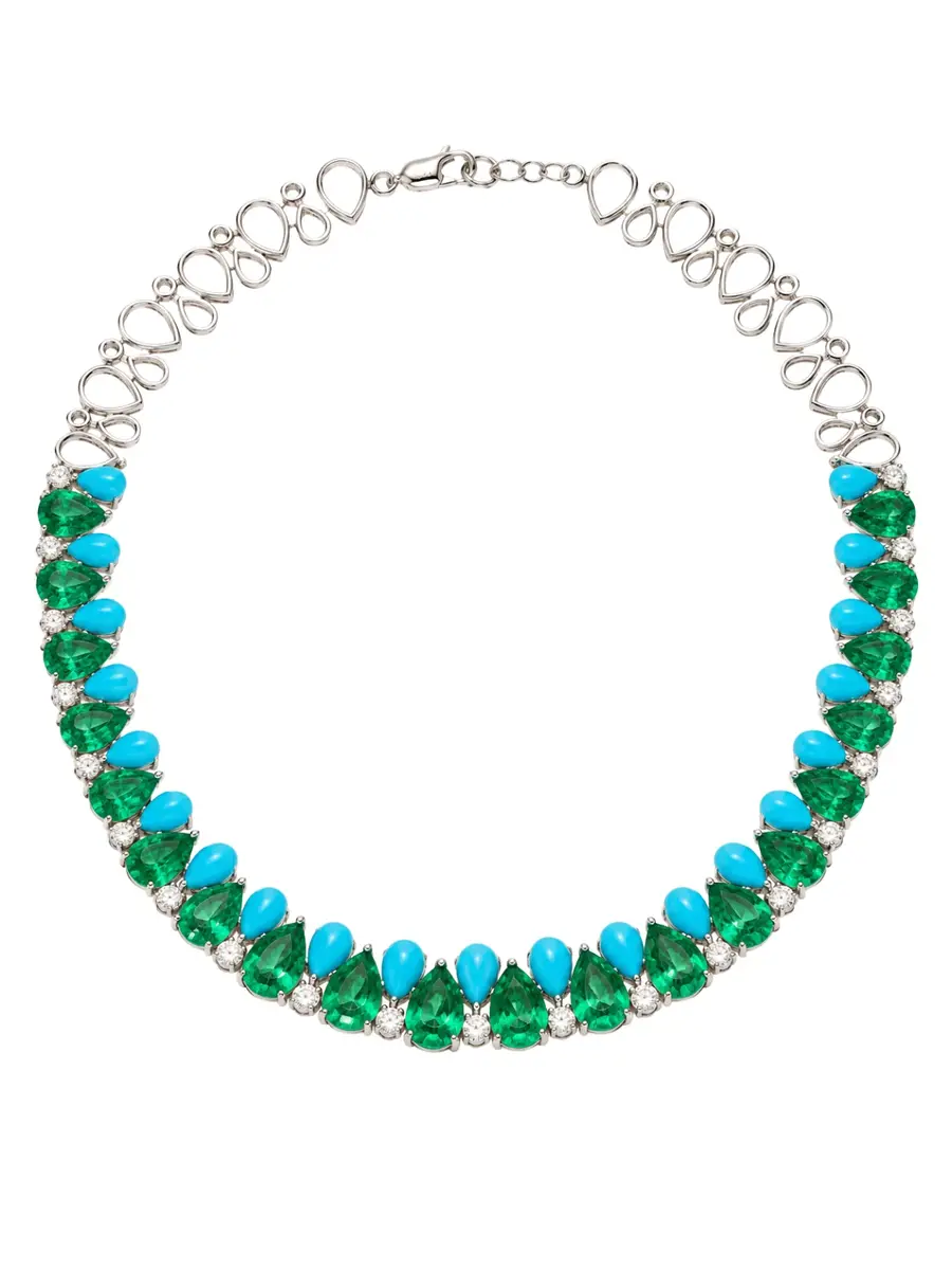 Wish Fine Jewelry 28.59ct Turquoise Emerald Diamond 18K Gold Statement Necklace | Thumbnail 2 Wish Fine Jewelry 28.59ct Turquoise Emerald Diamond 18K Gold Statement Necklace | Thumbnail 2