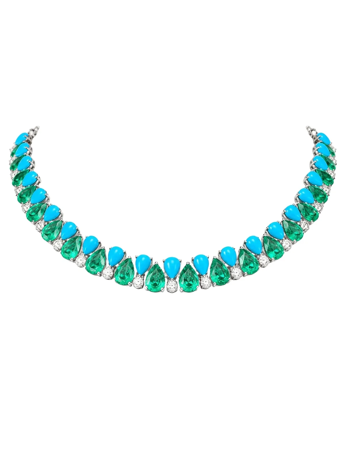 28.59ct Turquoise Emerald Diamond 18K Gold Statement Necklace 28.59ct Turquoise Emerald Diamond 18K Gold Statement Necklace