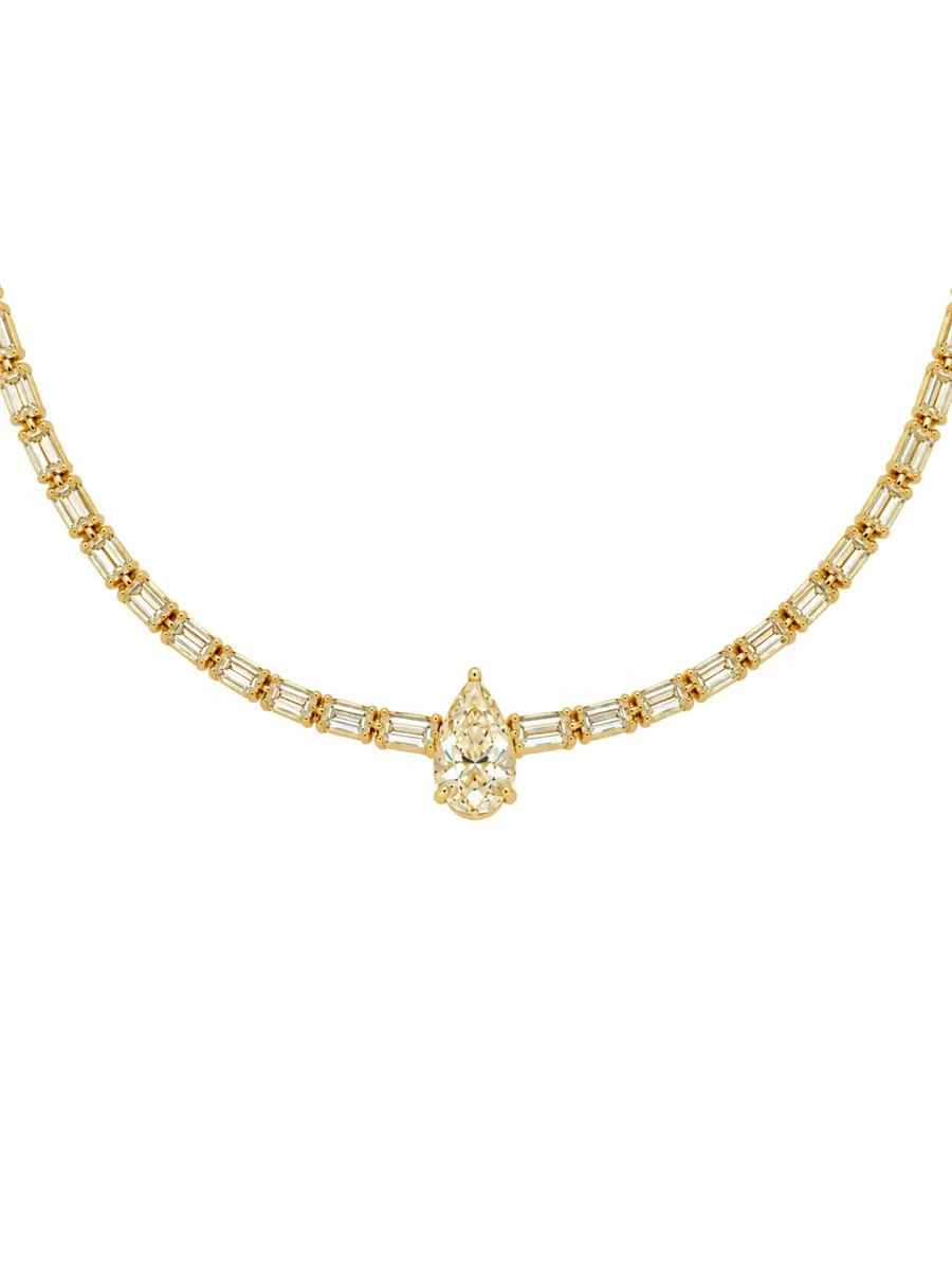 7.63ct Diamond 18K Gold Pear Tennis Necklace 7.63ct Diamond 18K Gold Pear Tennis Necklace