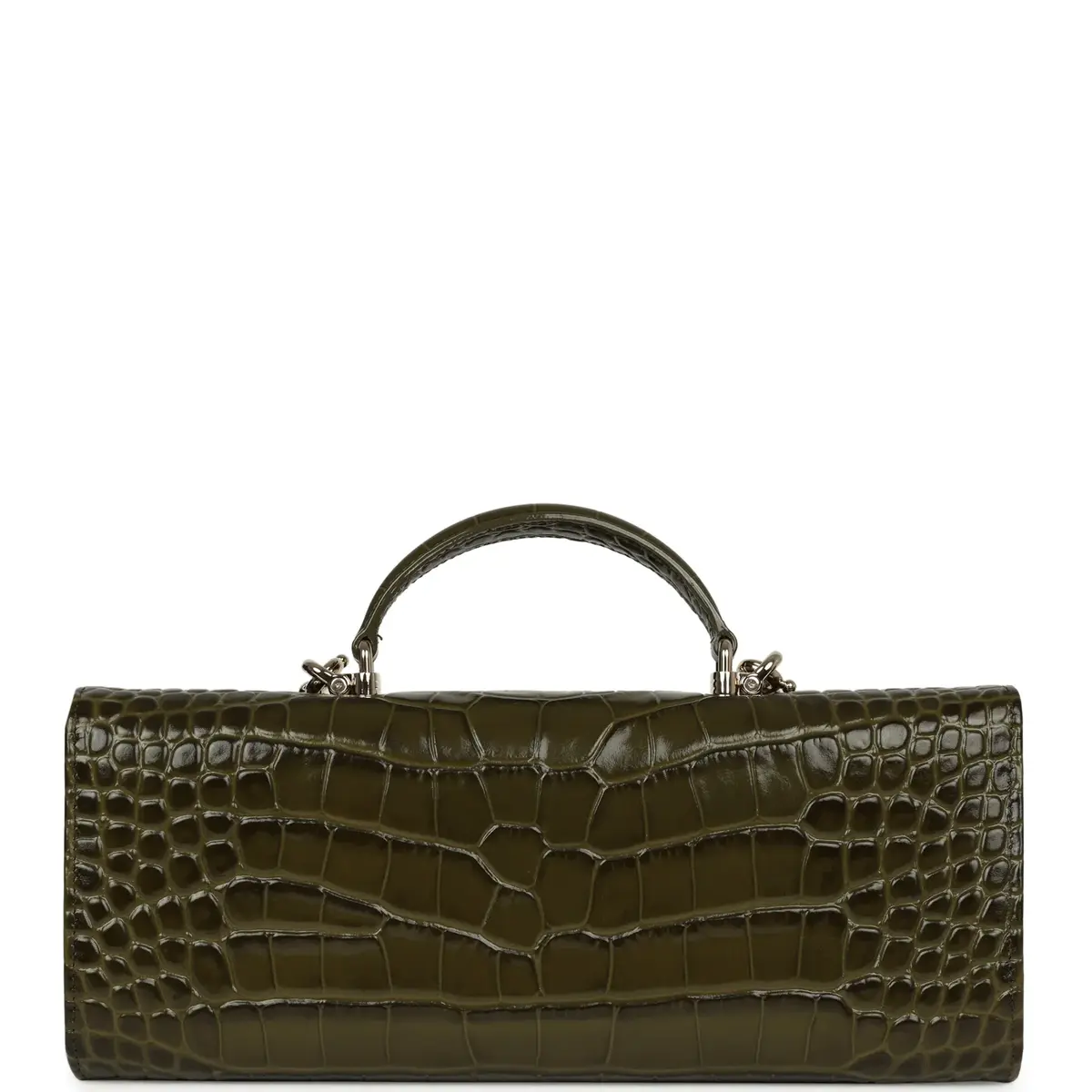 Chanel Chanel Long Top Handle Clutch with Chain Khaki Croc Embossed Calfskin Gold Hardware | Thumbnail 4 Chanel Chanel Long Top Handle Clutch with Chain Khaki Croc Embossed Calfskin Gold Hardware | Thumbnail 4