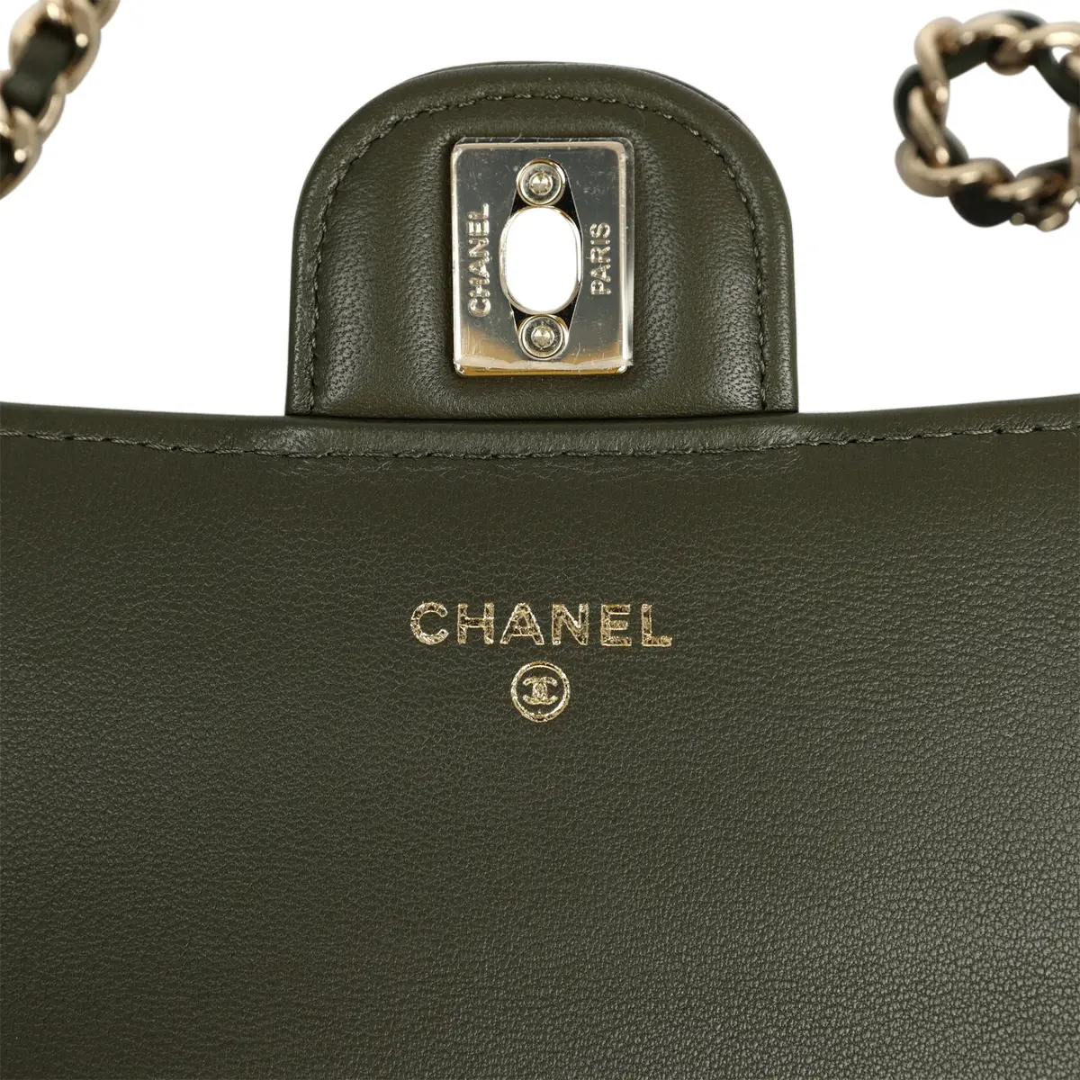 Chanel Chanel Long Top Handle Clutch with Chain Khaki Croc Embossed Calfskin Gold Hardware | Thumbnail 7 Chanel Chanel Long Top Handle Clutch with Chain Khaki Croc Embossed Calfskin Gold Hardware | Thumbnail 7