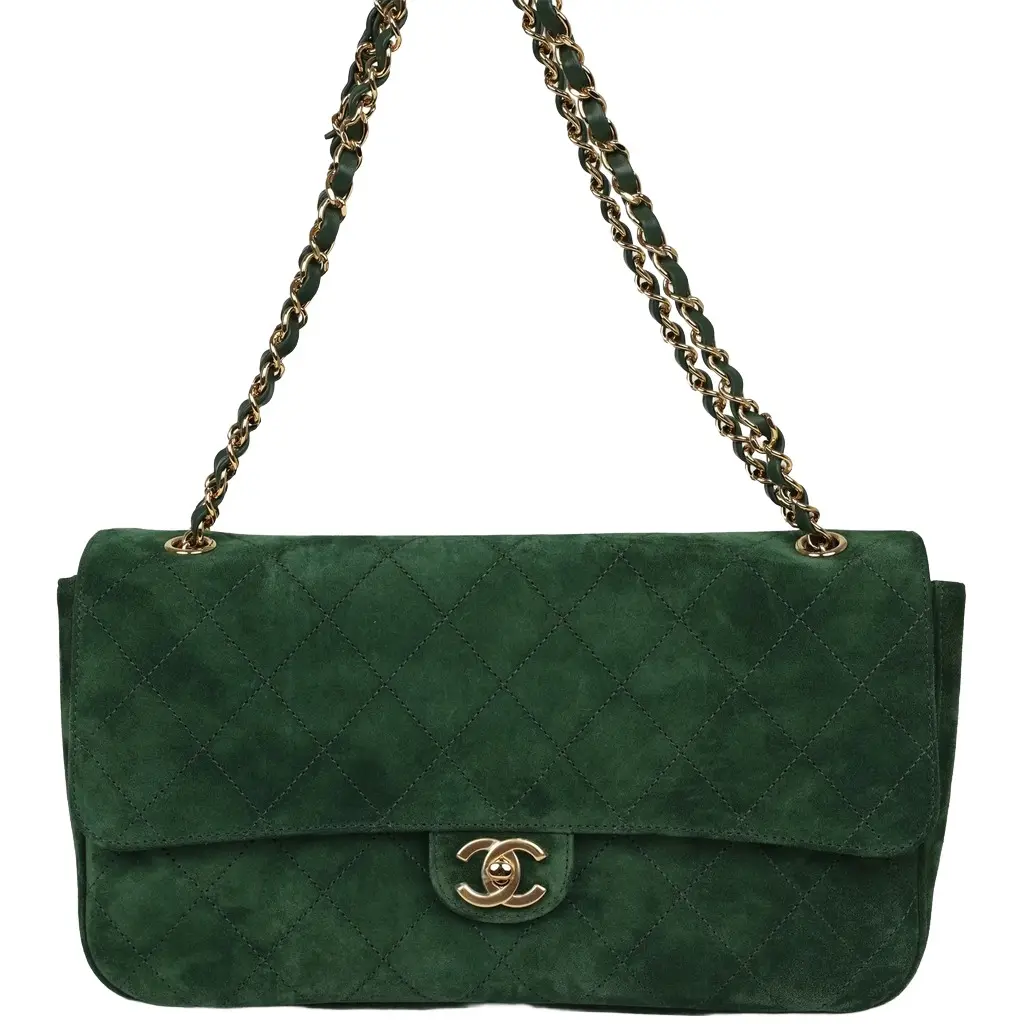 Chanel Maxi "Souplissimo" Small Flap Bag Dark Green Suede Gold Hardware Chanel Maxi "Souplissimo" Small Flap Bag Dark Green Suede Gold Hardware