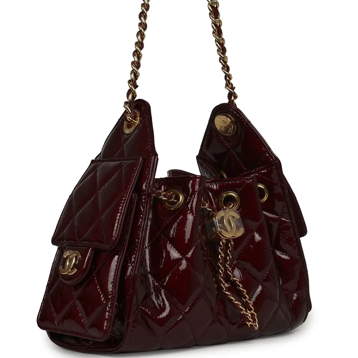 Chanel Chanel Mini 25 Hobo Bag Burgundy Patent Lambskin Gold Hardware | Thumbnail 2