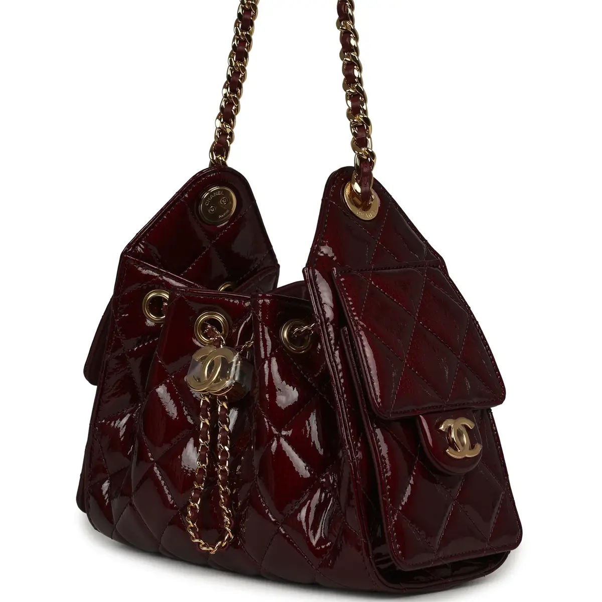 Chanel Chanel Mini 25 Hobo Bag Burgundy Patent Lambskin Gold Hardware | Thumbnail 5