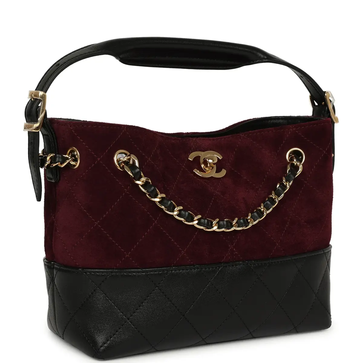 Chanel Chanel Mini Coco Base Bag Burgundy Suede, Black Lambskin Gold Hardware | Thumbnail 2 Chanel Chanel Mini Coco Base Bag Burgundy Suede, Black Lambskin Gold Hardware | Thumbnail 2