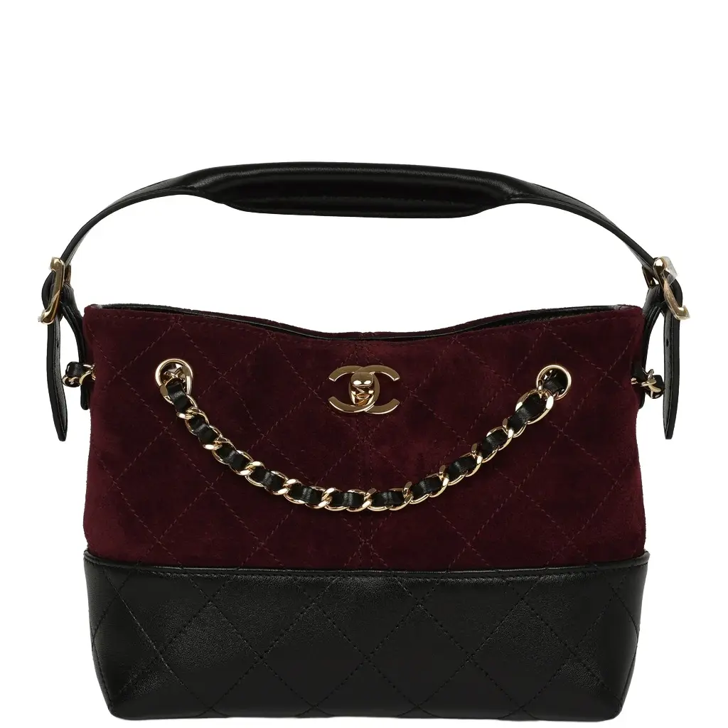 Chanel Mini Coco Base Bag Burgundy Suede, Black Lambskin Gold Hardware Chanel Mini Coco Base Bag Burgundy Suede, Black Lambskin Gold Hardware