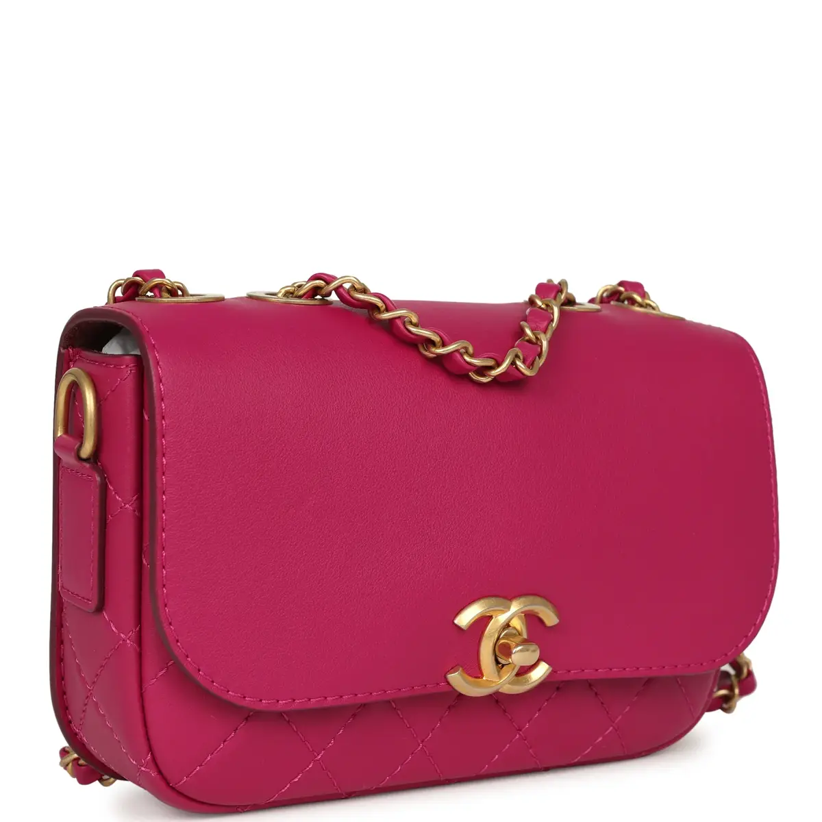 Chanel Chanel Mini Flap Bag with Round Coin Pouch Fuchsia Calfskin Antique Gold Hardware | Thumbnail 3 Chanel Chanel Mini Flap Bag with Round Coin Pouch Fuchsia Calfskin Antique Gold Hardware | Thumbnail 3