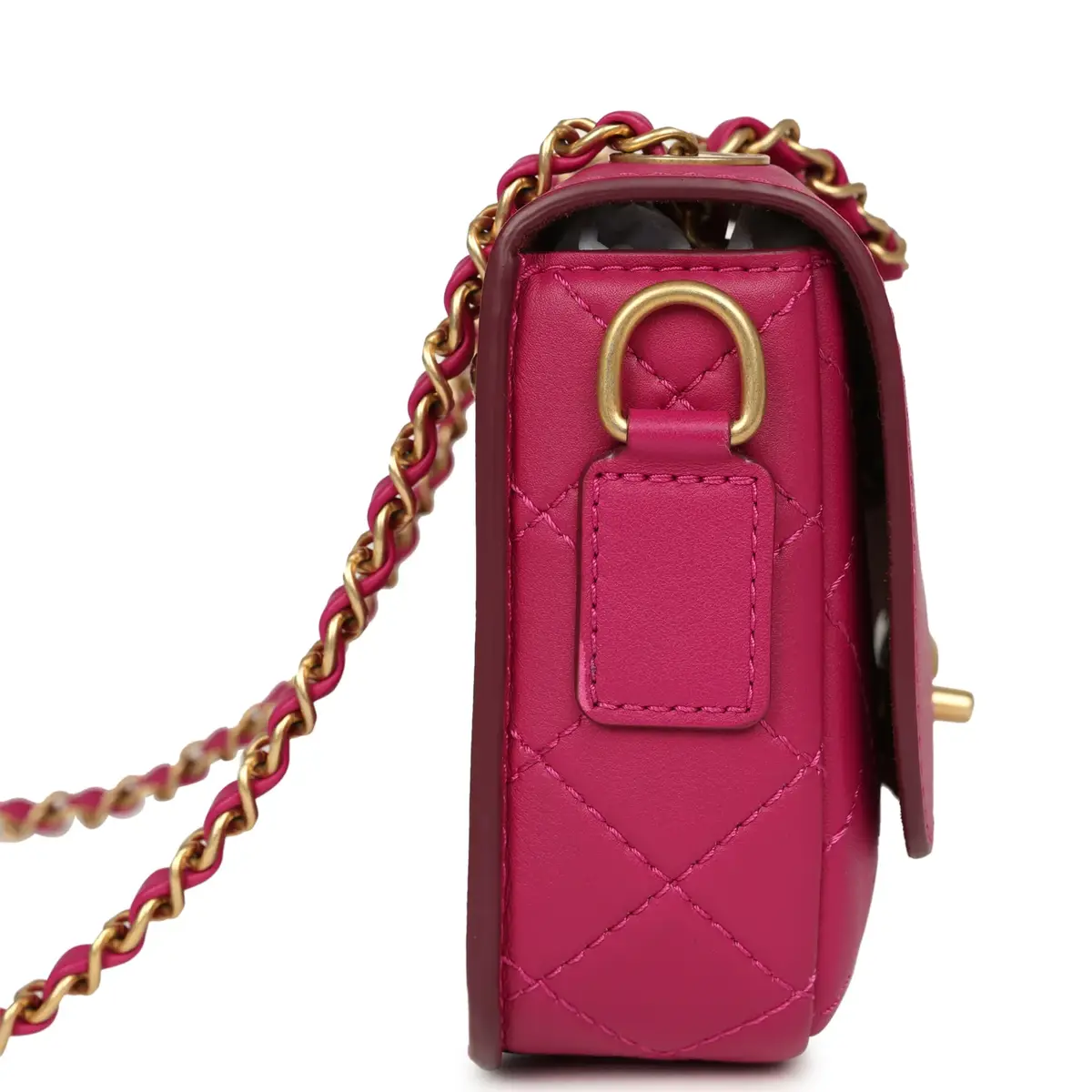 Chanel Chanel Mini Flap Bag with Round Coin Pouch Fuchsia Calfskin Antique Gold Hardware | Thumbnail 4 Chanel Chanel Mini Flap Bag with Round Coin Pouch Fuchsia Calfskin Antique Gold Hardware | Thumbnail 4