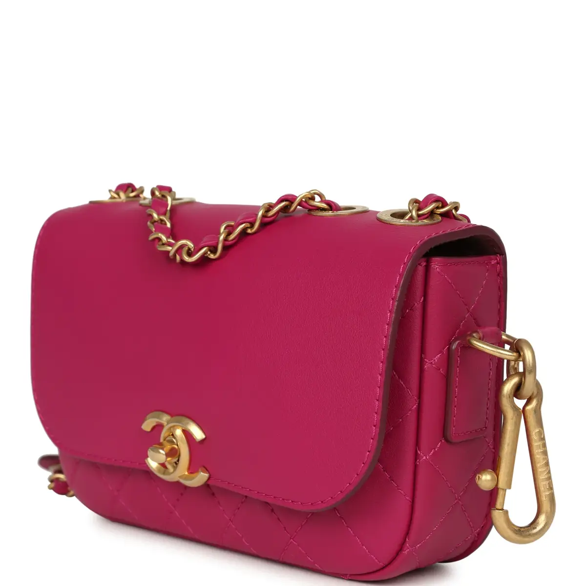 Chanel Chanel Mini Flap Bag with Round Coin Pouch Fuchsia Calfskin Antique Gold Hardware | Thumbnail 7 Chanel Chanel Mini Flap Bag with Round Coin Pouch Fuchsia Calfskin Antique Gold Hardware | Thumbnail 7