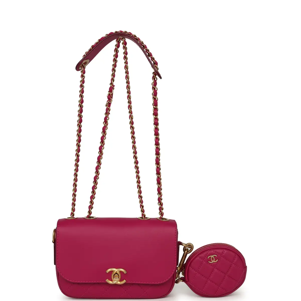 Chanel Chanel Mini Flap Bag with Round Coin Pouch Fuchsia Calfskin Antique Gold Hardware | Thumbnail 9 Chanel Chanel Mini Flap Bag with Round Coin Pouch Fuchsia Calfskin Antique Gold Hardware | Thumbnail 9
