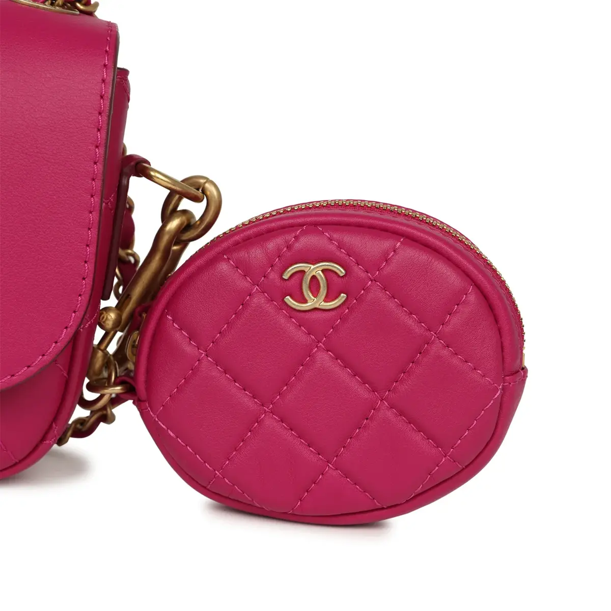 Chanel Chanel Mini Flap Bag with Round Coin Pouch Fuchsia Calfskin Antique Gold Hardware | Thumbnail 10 Chanel Chanel Mini Flap Bag with Round Coin Pouch Fuchsia Calfskin Antique Gold Hardware | Thumbnail 10