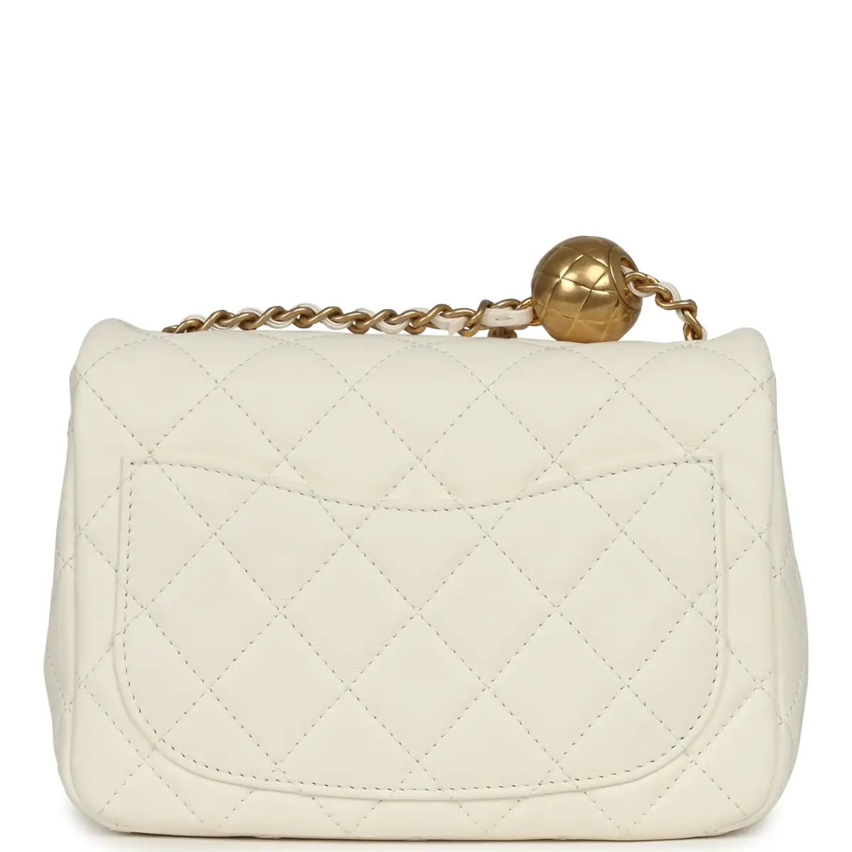 Chanel Chanel Mini Square Pearl Crush Flap Bag White Lambskin Antique Gold Hardware | Thumbnail 4 Chanel Chanel Mini Square Pearl Crush Flap Bag White Lambskin Antique Gold Hardware | Thumbnail 4