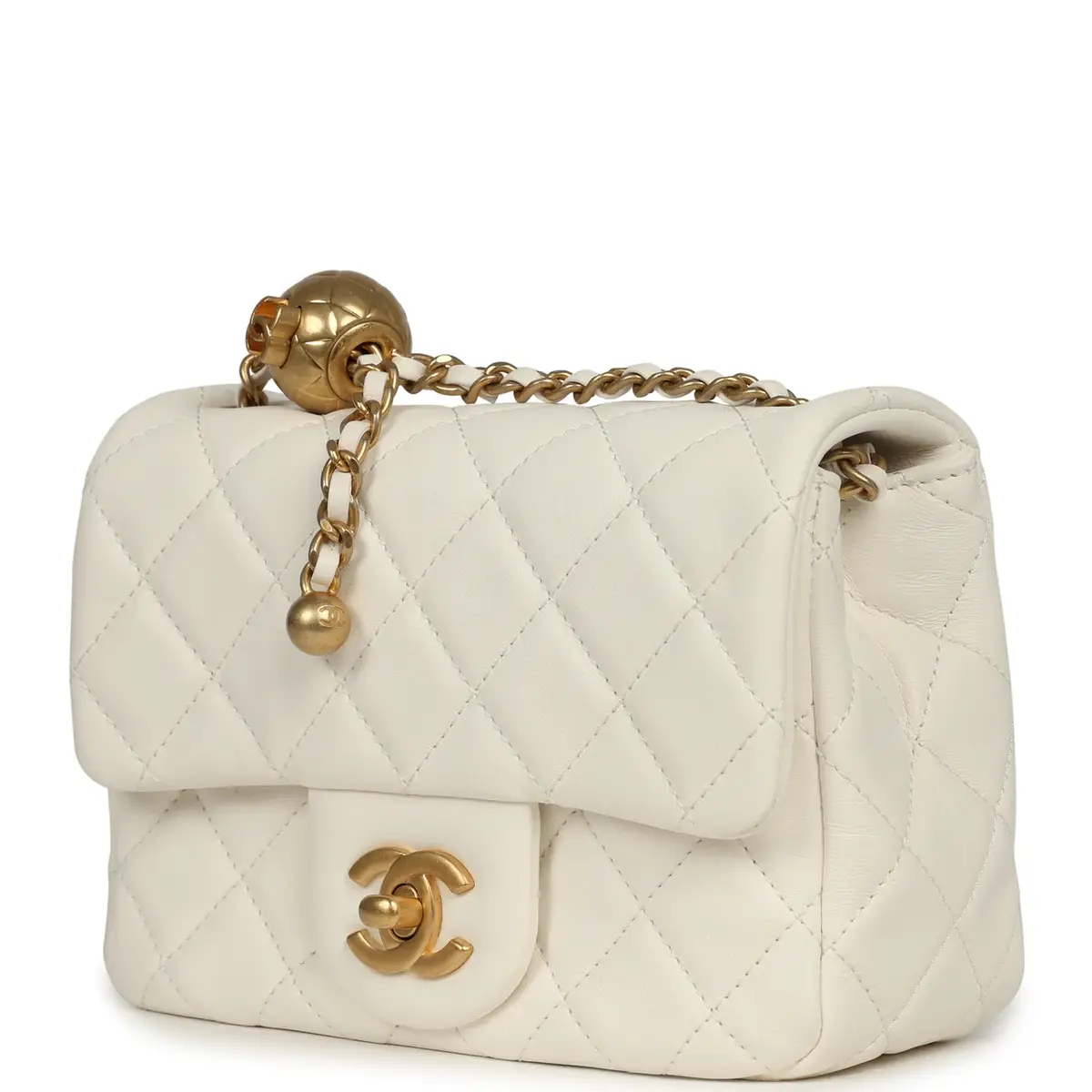 Chanel Chanel Mini Square Pearl Crush Flap Bag White Lambskin Antique Gold Hardware | Thumbnail 5 Chanel Chanel Mini Square Pearl Crush Flap Bag White Lambskin Antique Gold Hardware | Thumbnail 5