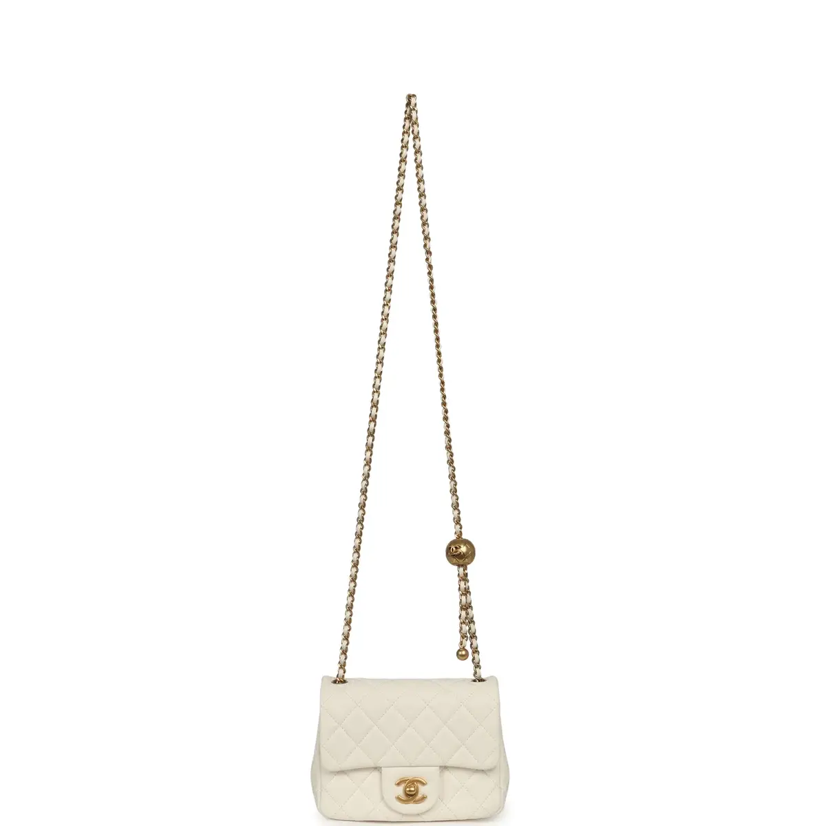 Chanel Chanel Mini Square Pearl Crush Flap Bag White Lambskin Antique Gold Hardware | Thumbnail 7 Chanel Chanel Mini Square Pearl Crush Flap Bag White Lambskin Antique Gold Hardware | Thumbnail 7