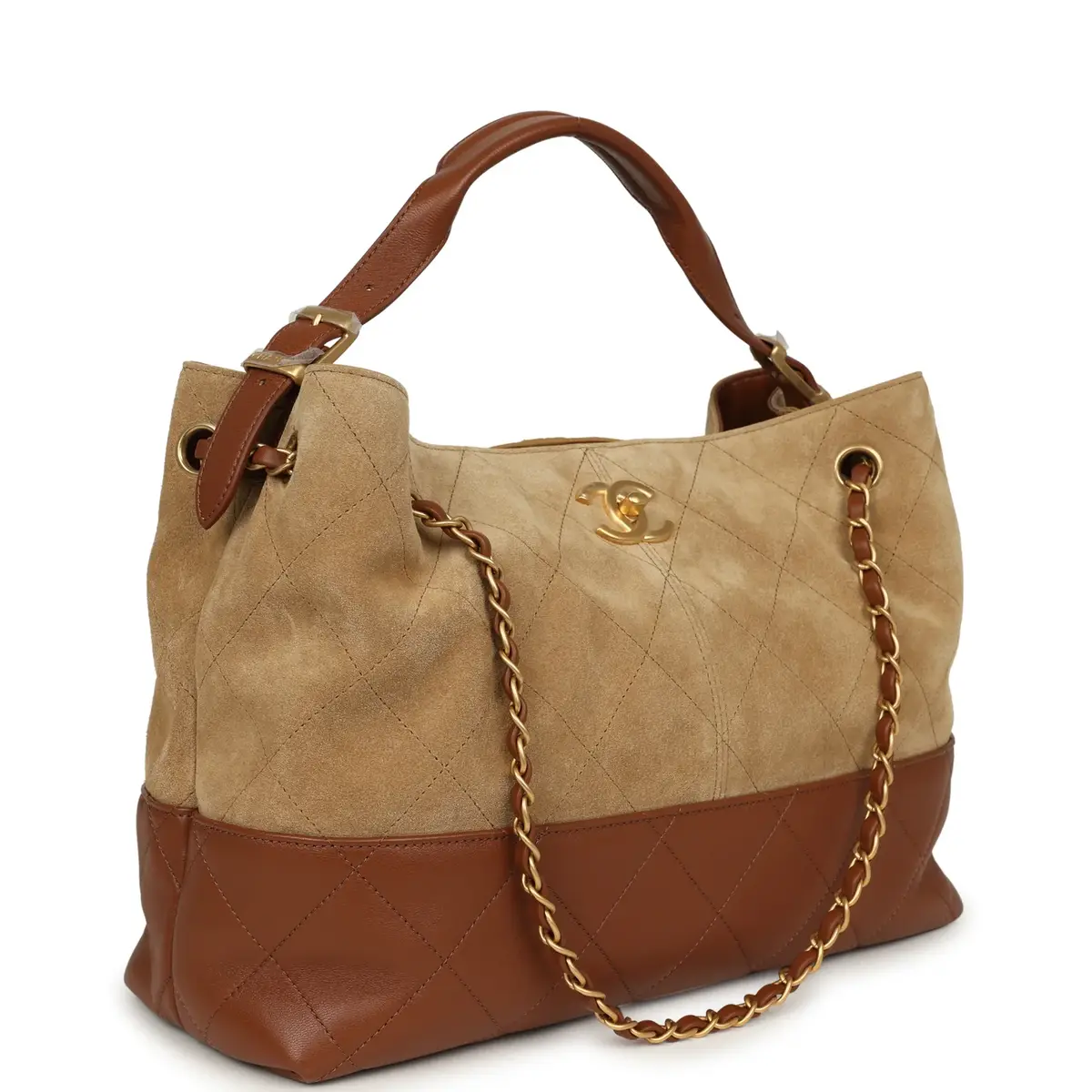 Chanel Chanel Small Coco Base Hobo Bag Beige Suede, Camel Lambskin Brushed Gold Hardware | Thumbnail 2 Chanel Chanel Small Coco Base Hobo Bag Beige Suede, Camel Lambskin Brushed Gold Hardware | Thumbnail 2