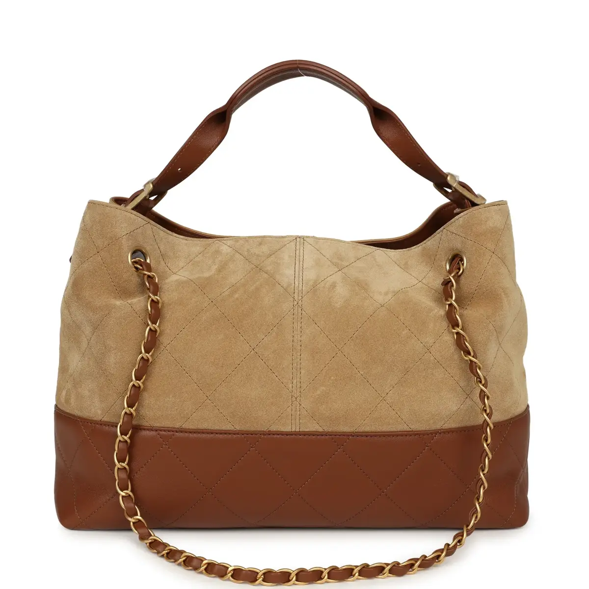 Chanel Chanel Small Coco Base Hobo Bag Beige Suede, Camel Lambskin Brushed Gold Hardware | Thumbnail 4 Chanel Chanel Small Coco Base Hobo Bag Beige Suede, Camel Lambskin Brushed Gold Hardware | Thumbnail 4