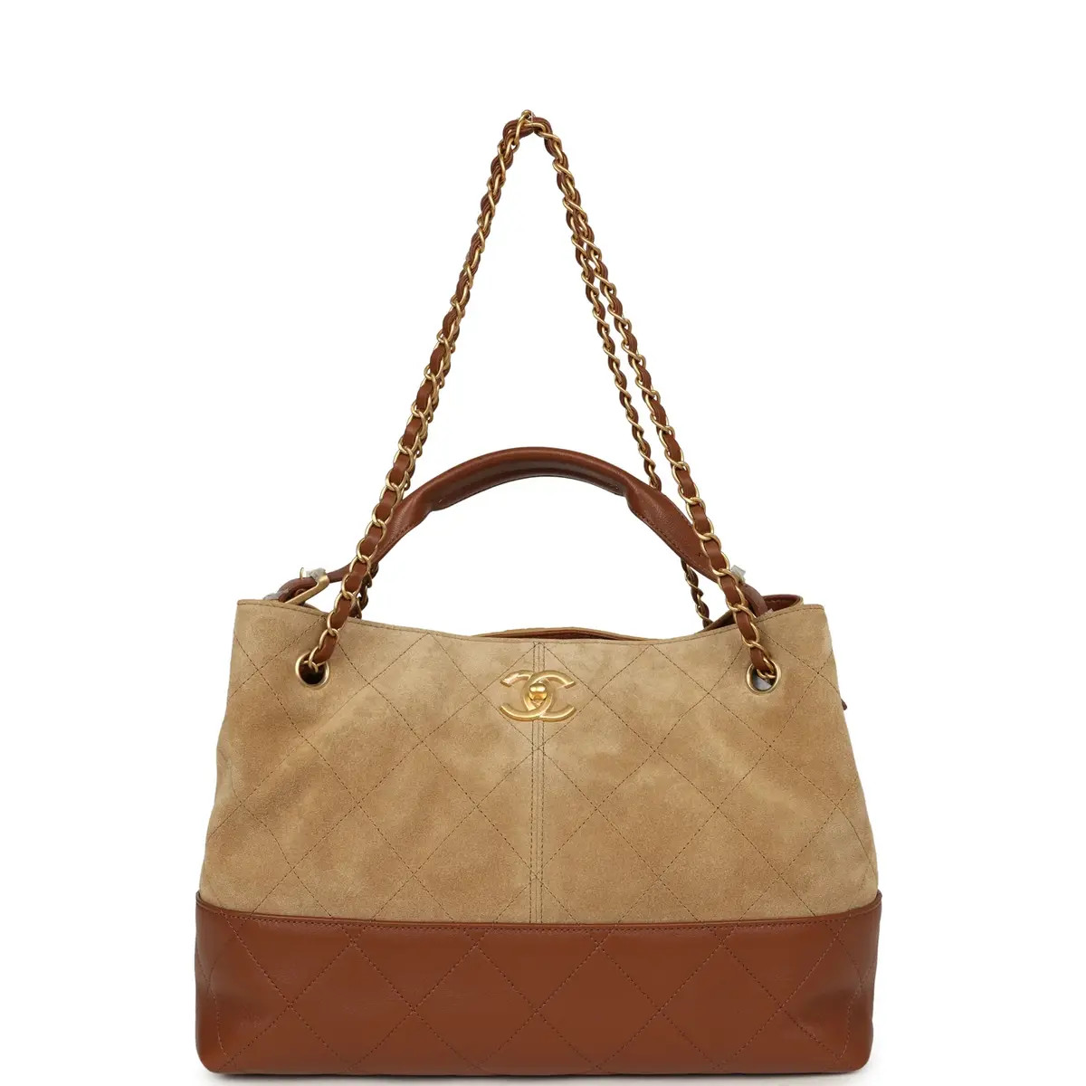 Chanel Chanel Small Coco Base Hobo Bag Beige Suede, Camel Lambskin Brushed Gold Hardware | Thumbnail 7 Chanel Chanel Small Coco Base Hobo Bag Beige Suede, Camel Lambskin Brushed Gold Hardware | Thumbnail 7