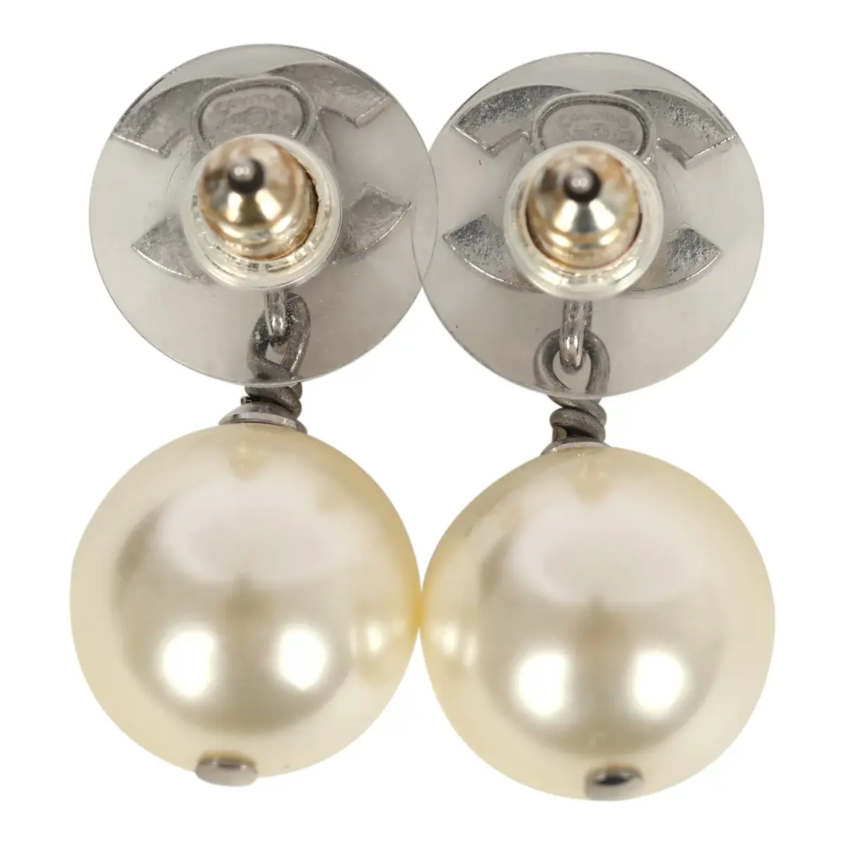 Chanel Chanel Small Crystal CC Pearl Drop Earrings White Faux Pearl, Silver Tone Hardware | Thumbnail 3 Chanel Chanel Small Crystal CC Pearl Drop Earrings White Faux Pearl, Silver Tone Hardware | Thumbnail 3