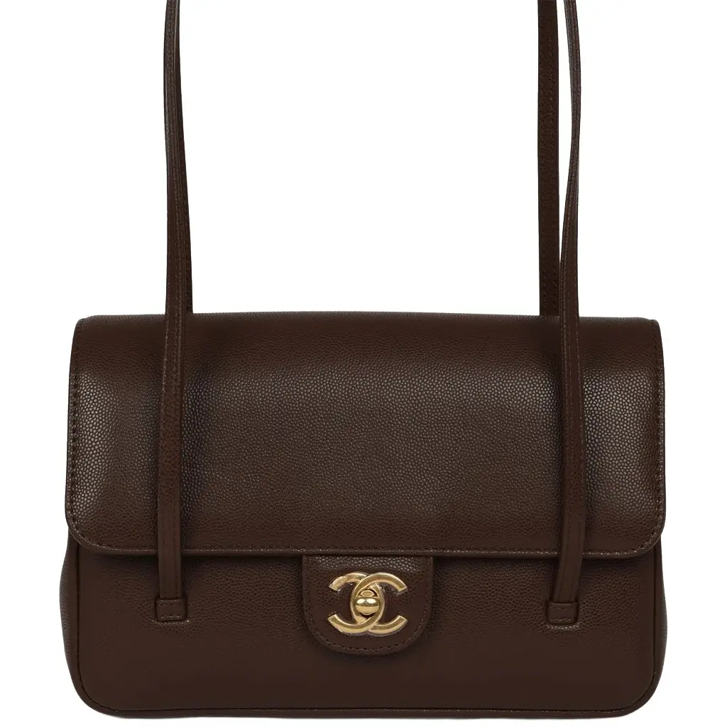 Chanel Small Preppy Coco Flap Bag Dark Brown Shiny Caviar Brushed Gold Hardware Chanel Small Preppy Coco Flap Bag Dark Brown Shiny Caviar Brushed Gold Hardware