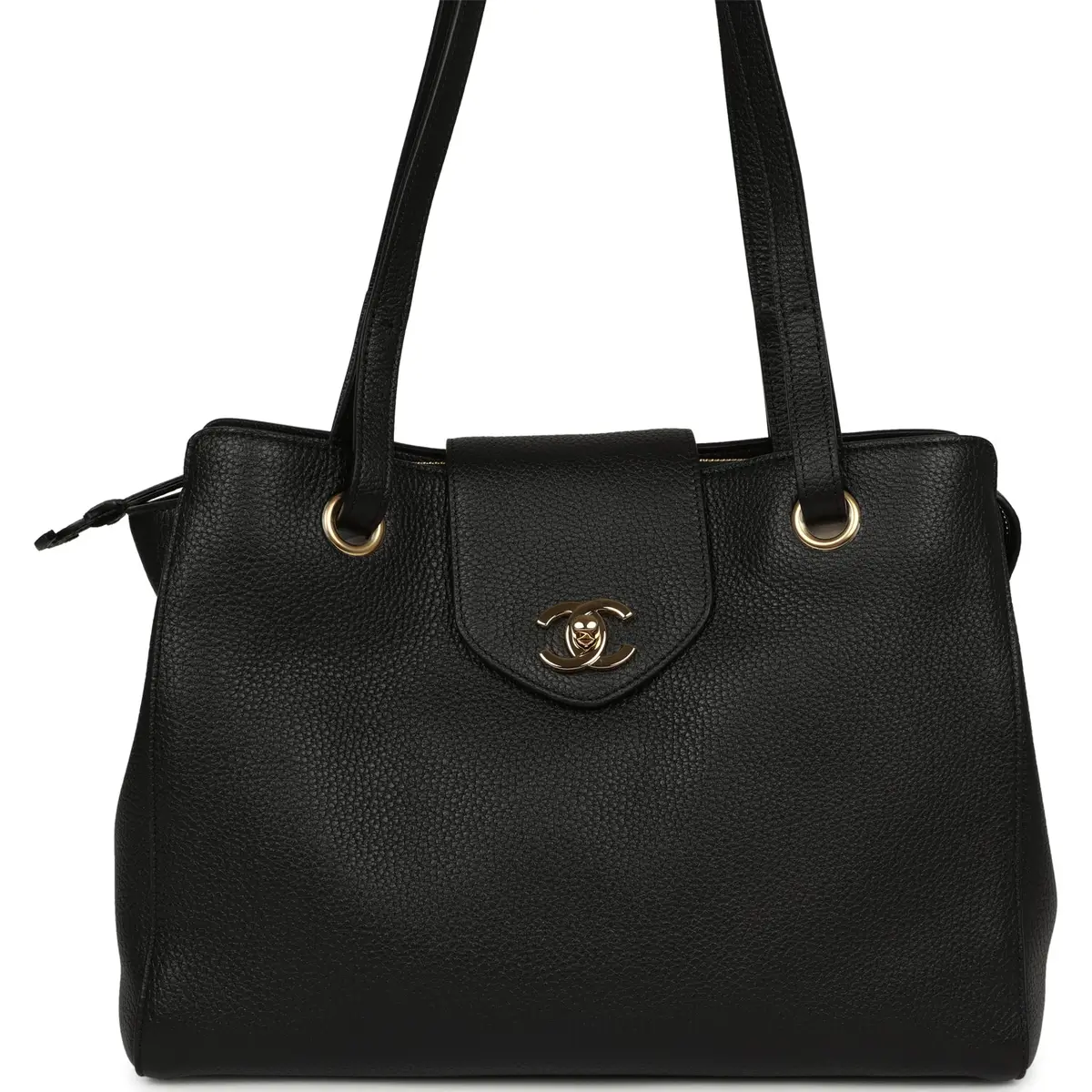 Chanel Small Shopping Tote Black Grained Calfskin Gold Hardware