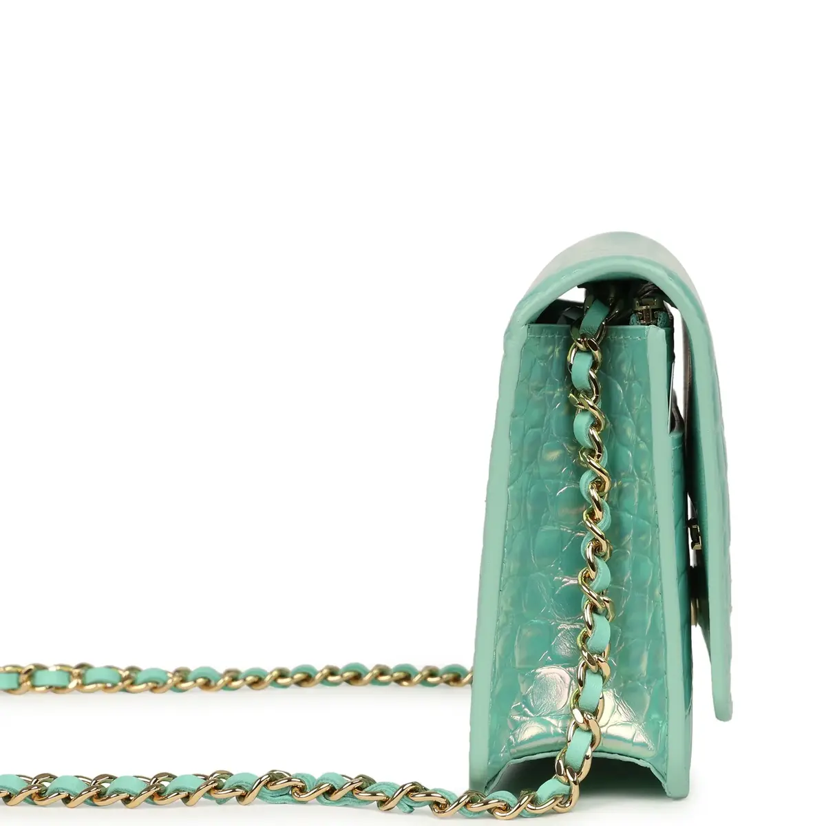 Chanel Chanel Wallet on Chain WOC Turquoise Iridescent Croc Embossed Calfskin Gold Hardware | Thumbnail 3