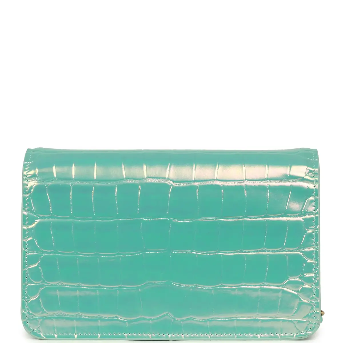Chanel Chanel Wallet on Chain WOC Turquoise Iridescent Croc Embossed Calfskin Gold Hardware | Thumbnail 4
