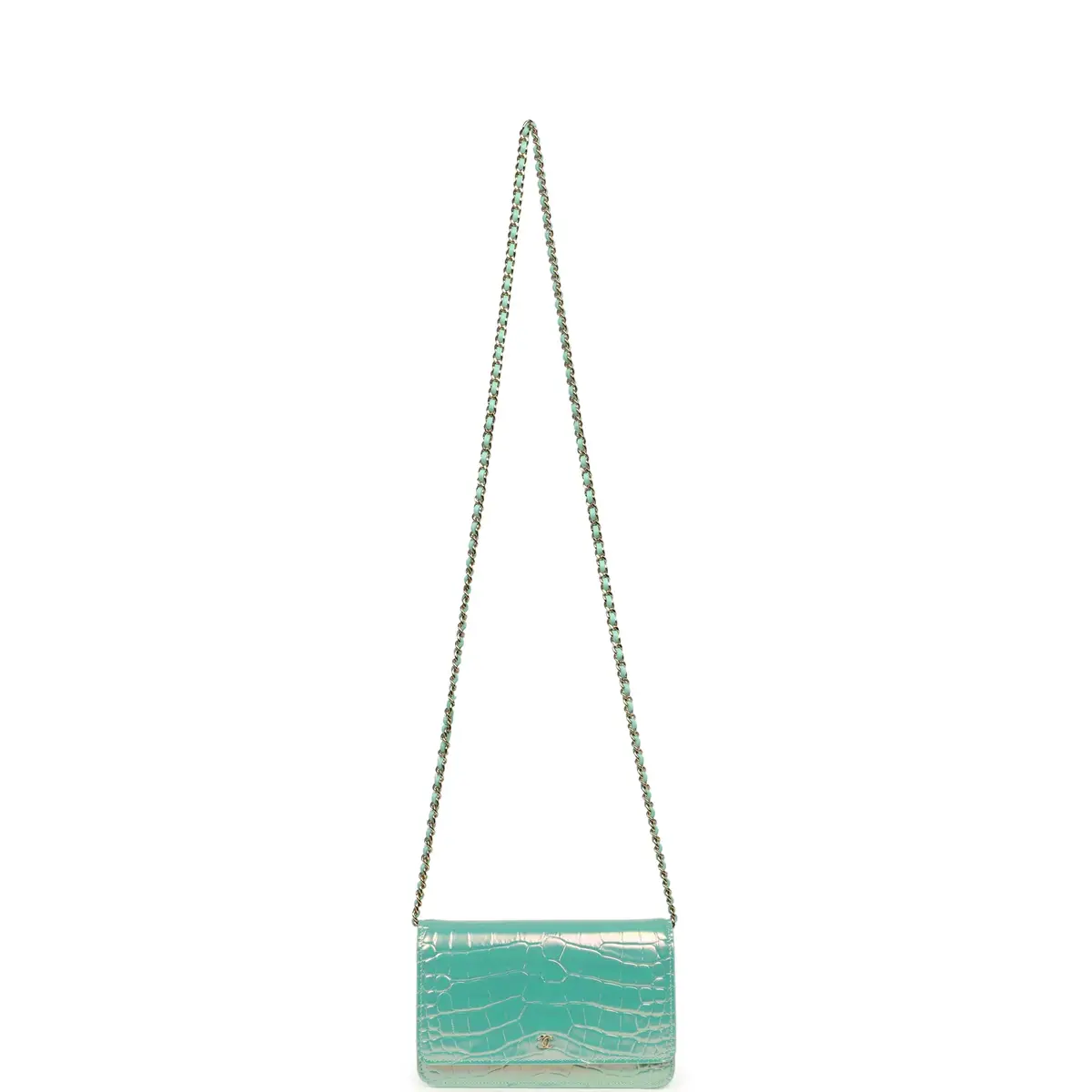 Chanel Chanel Wallet on Chain WOC Turquoise Iridescent Croc Embossed Calfskin Gold Hardware | Thumbnail 7