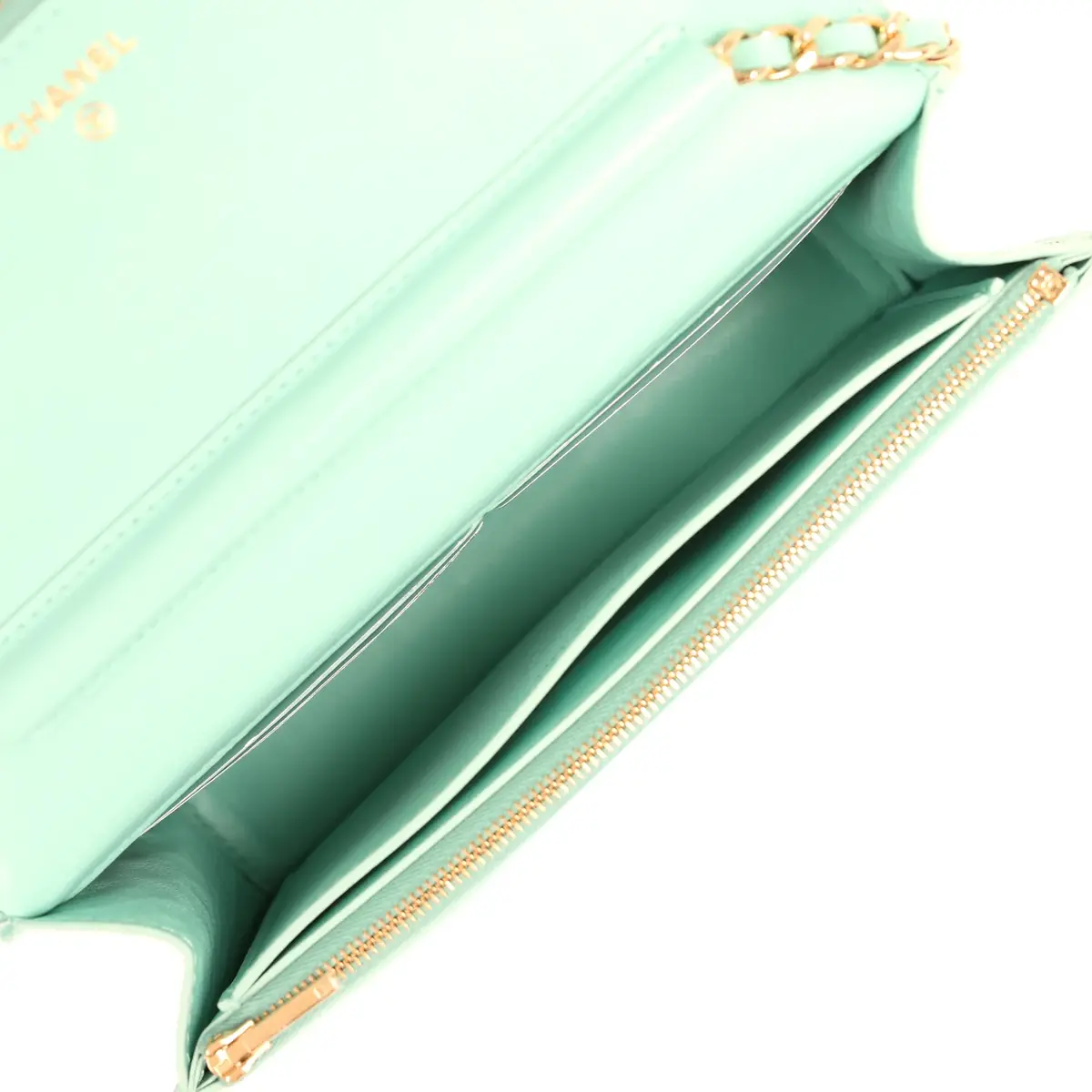 Chanel Chanel Wallet on Chain WOC Turquoise Iridescent Croc Embossed Calfskin Gold Hardware | Thumbnail 10