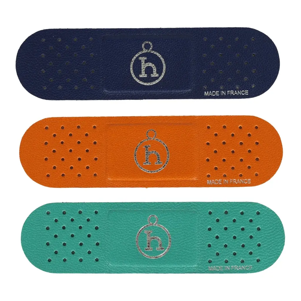 Hermes Band-Aid Apricot, Vert Vertigo, Bleu Navy Milo Lambskin Hermes Band-Aid Apricot, Vert Vertigo, Bleu Navy Milo Lambskin