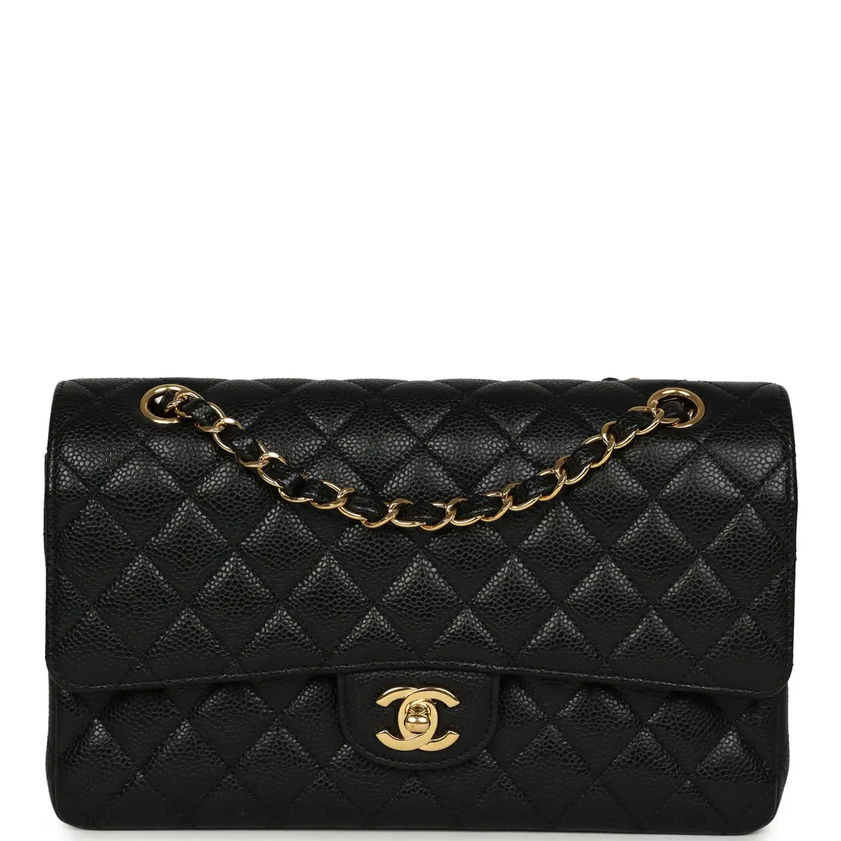 Pre-owned Chanel Medium Classic Double Flap Bag Black Caviar Gold Hardware Pre-owned Chanel Medium Classic Double Flap Bag Black Caviar Gold Hardware